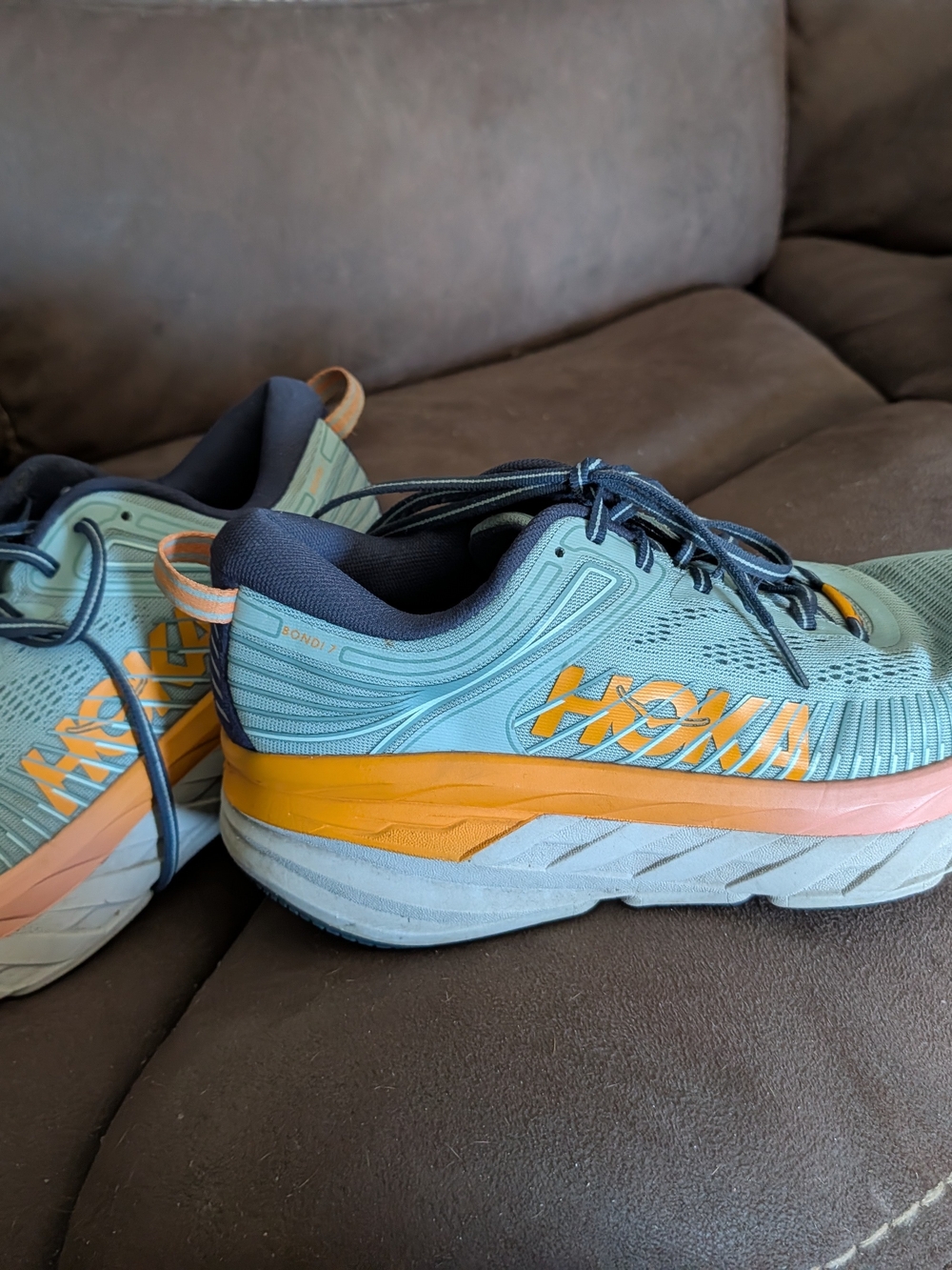 Hoka Bondi Women's Light Blue and Orange Running Sneakers Size 10